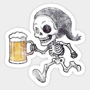 Funny Kawaii Vintage Halloween Skeleton with Beer Sticker